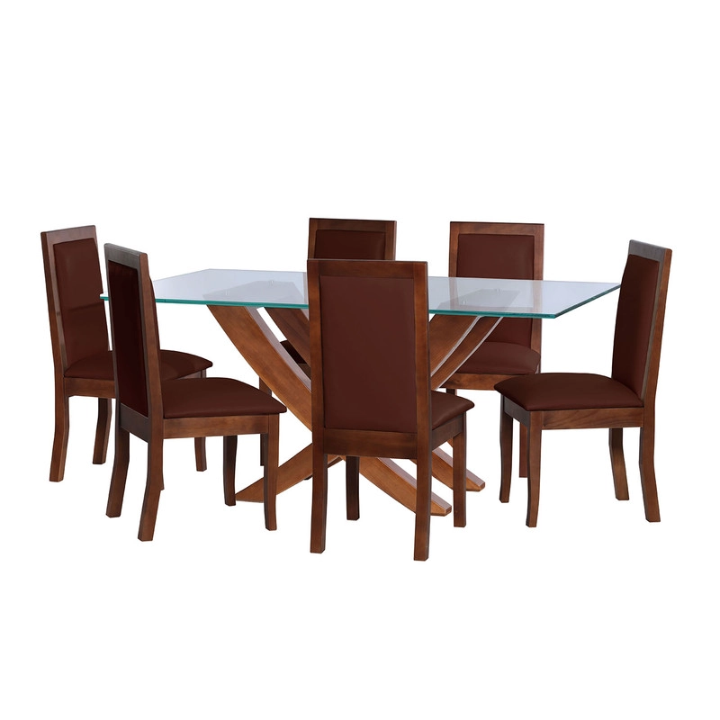 JUEGO DE COMEDOR ALICANTE 6 SILLAS GIRONA PU CHOCOLATE - 1