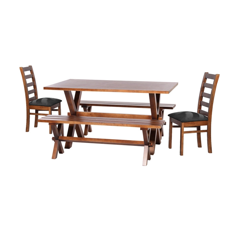 JUEGO DE COMEDOR SEVILLA 2 SILLAS BURGOS + 2 BANCAS TELA VELVET NEGRO - 1