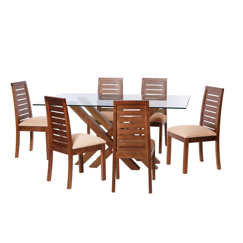 JUEGO DE COMEDOR MERIDA 6 SILLAS TENERIFE LINO NATURAL - 1