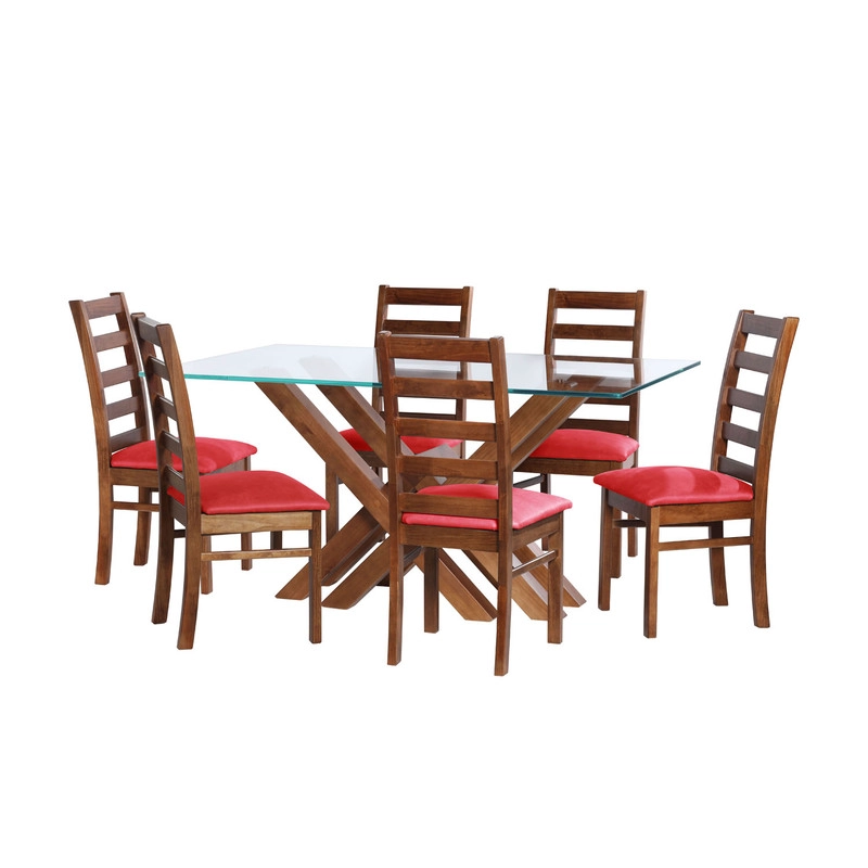 JUEGO DE COMEDOR MERIDA 6 SILLAS BURGOS CUERO KENTUCKY ROJO - 1