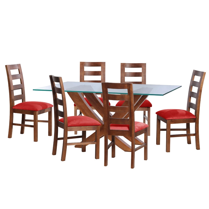 JUEGO DE COMEDOR ALICANTE 6 SILLAS GRANADA  PU ROJO - 1