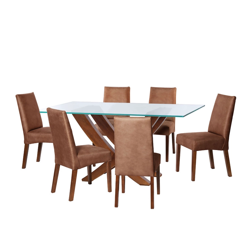 JUEGO DE COMEDOR ALICANTE 6 SILLAS CADIZ CUERO KENTUCKY TABACO - 1