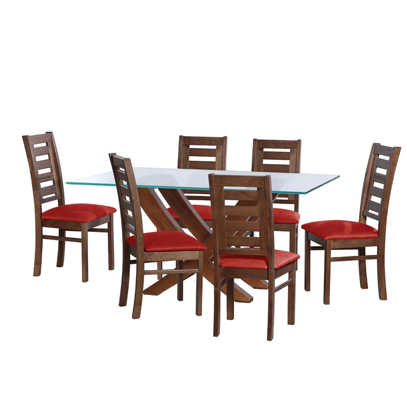 JUEGO DE COMEDOR ALICANTE 6 SILLAS MURCIA CUERO KENTUCKY ROJO - 1