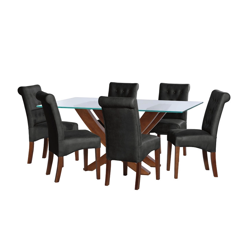 JUEGO DE COMEDOR ALICANTE 6 SILLAS OVIEDO CUERO KENTUCKY NEGRO - 1