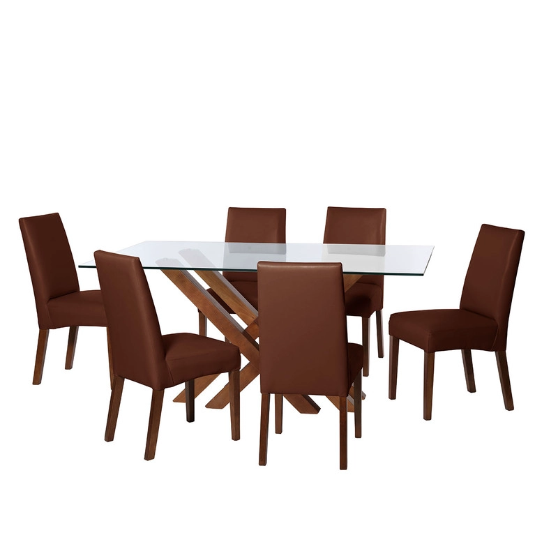 JUEGO DE COMEDOR MERIDA 6 SILLAS CADIZ PU CHOCOLATE - 1