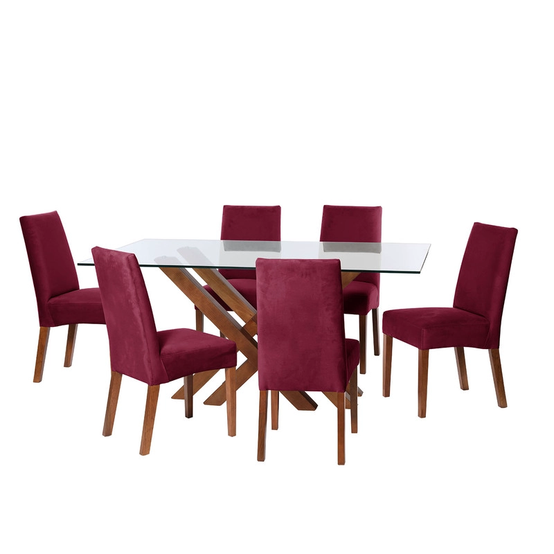 JUEGO DE COMEDOR MERIDA 6 SILLAS CADIZ TELA VELVET BURDEO - 1