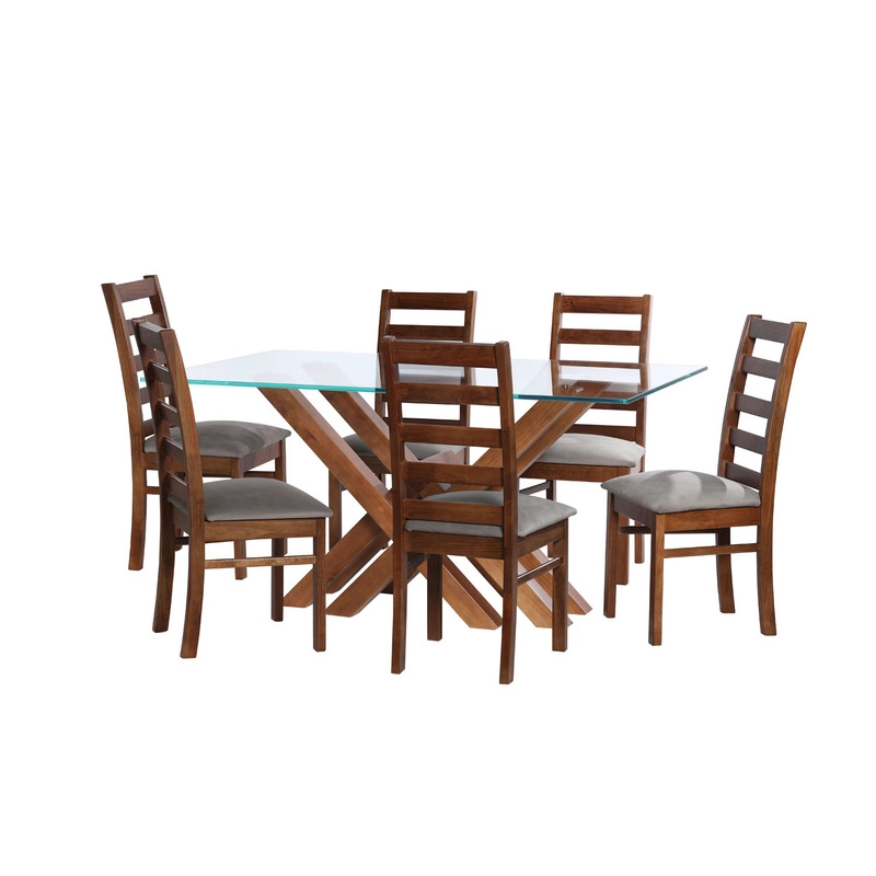 JUEGO DE COMEDOR MERIDA 6 SILLAS BURGOS TELA VELVET GRIS - 1