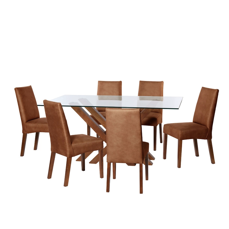 JUEGO DE COMEDOR MERIDA 6 SILLAS CADIZ CUERO KENTUCKY TABACO - 1