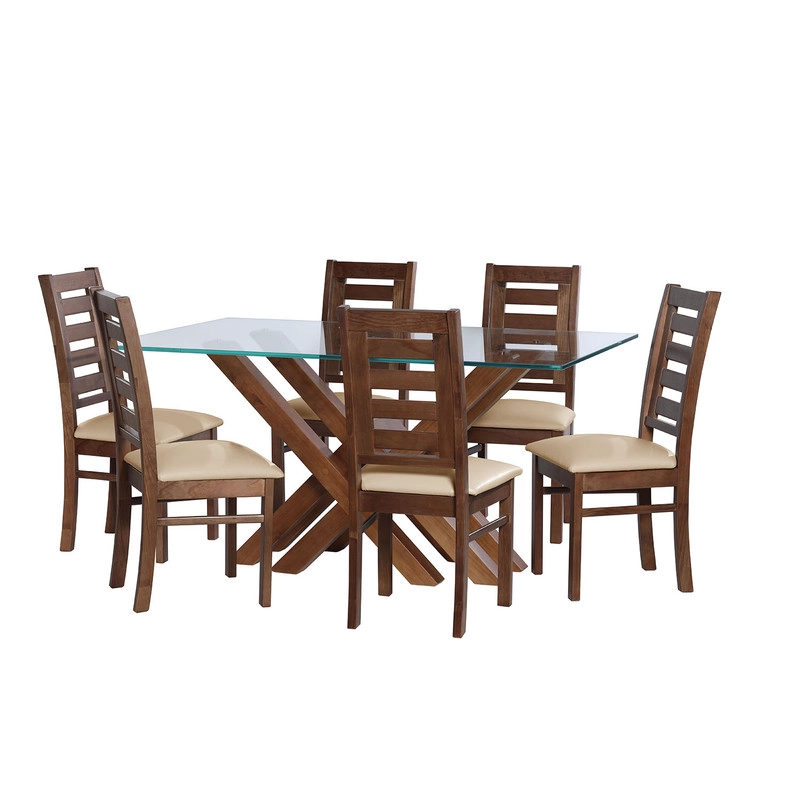 JUEGO DE COMEDOR MERIDA 6 SILLAS MURCIA PU BEIGE - 1