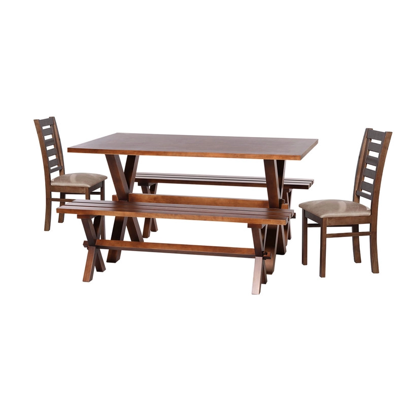 JUEGO DE COMEDOR SEVILLA 2 SILLAS MURCIA + 2 BANCAS CUERO KENTUCKY BEIGE - 1