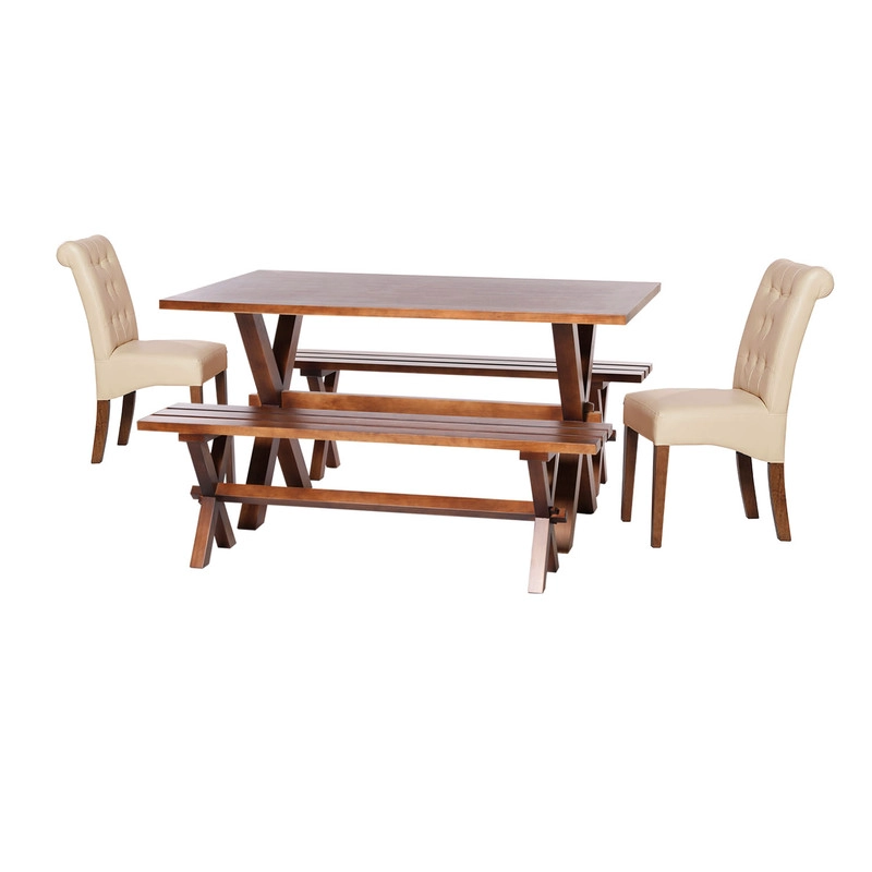 JUEGO DE COMEDOR SEVILLA 2 SILLAS OVIEDO + 2 BANCAS PU BEIGE - 1