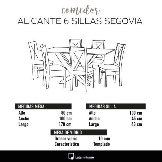 JUEGO DE COMEDOR ALICANTE 6 SILLAS SEGOVIA LINO BLANCO - 6