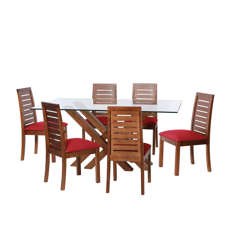 JUEGO DE COMEDOR MERIDA 6 SILLAS TENERIFE CUERO KENTUCKY ROJO - 1