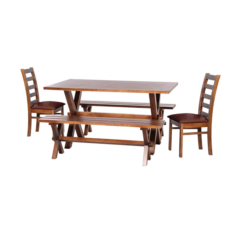 JUEGO DE COMEDOR SEVILLA 2 SILLAS BURGOS + 2 BANCAS PU CHOCOLATE - 1