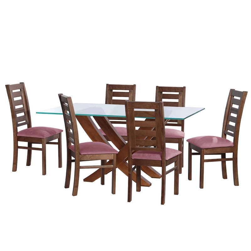 JUEGO DE COMEDOR ALICANTE 6 SILLAS MURCIA TELA VELVET PALO ROSA - 1