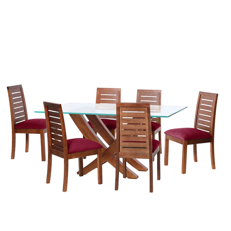 JUEGO DE COMEDOR ALICANTE 6 SILLAS TENERIFE TELA VELVET BURDEO - 1