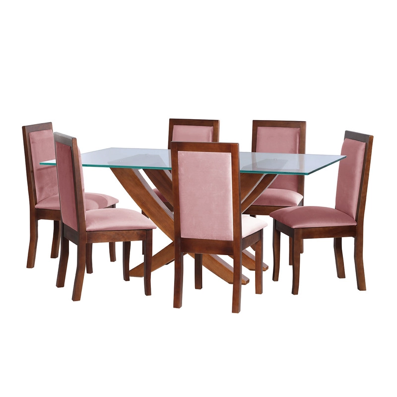 JUEGO DE COMEDOR ALICANTE 6 SILLAS GIRONA TELA VELVET PALO ROSA - 1