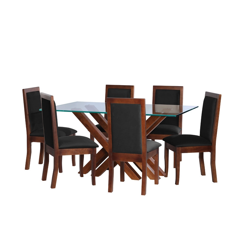 JUEGO DE COMEDOR MERIDA 6 SILLAS GIRONA TELA VELVET NEGRO - 1
