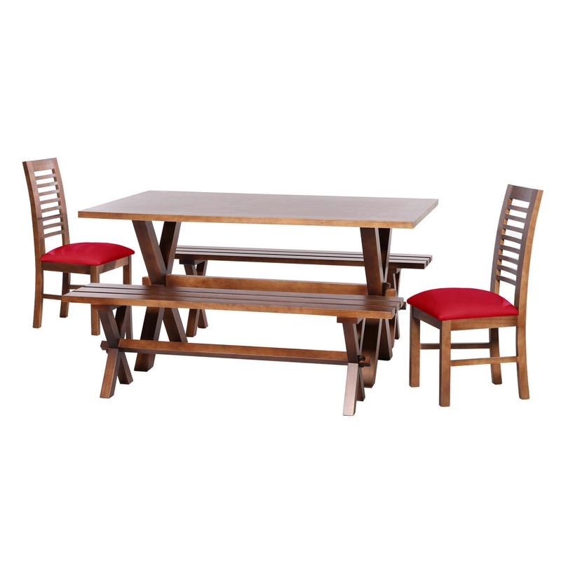 JUEGO DE COMEDOR SEVILLA 2 SILLAS SALAMANCA + 2 BANCAS PU ROJO - 1