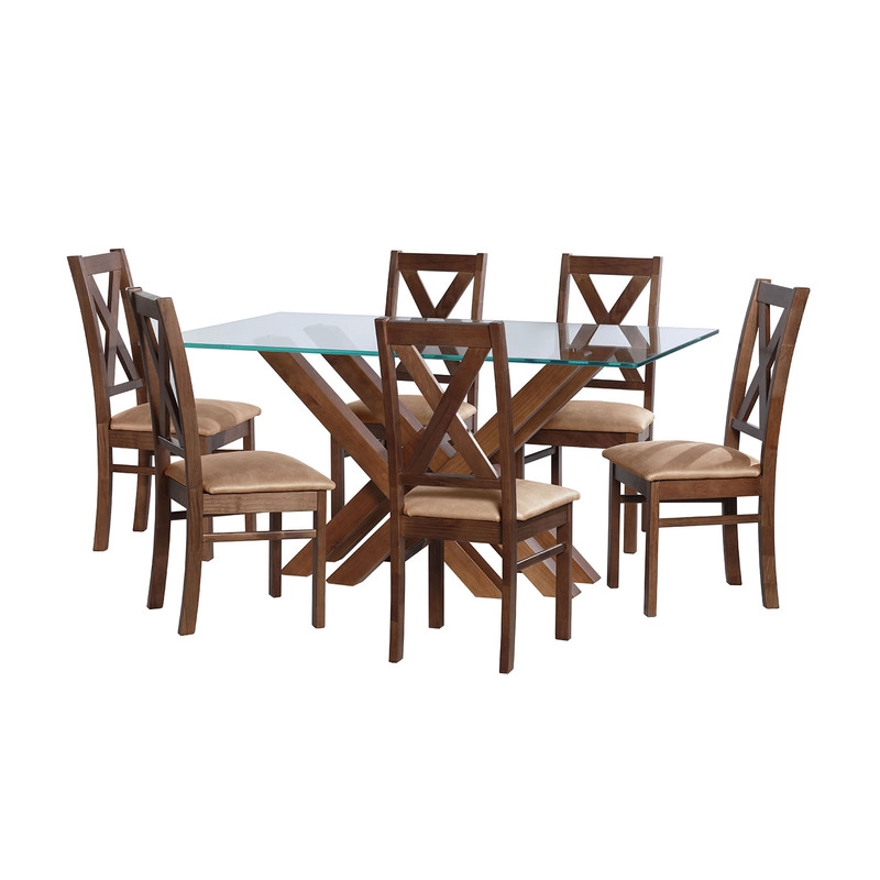 JUEGO DE COMEDOR MERIDA 6 SILLAS SEGOVIA CUERO KENTUCKY  BEIGE - 1