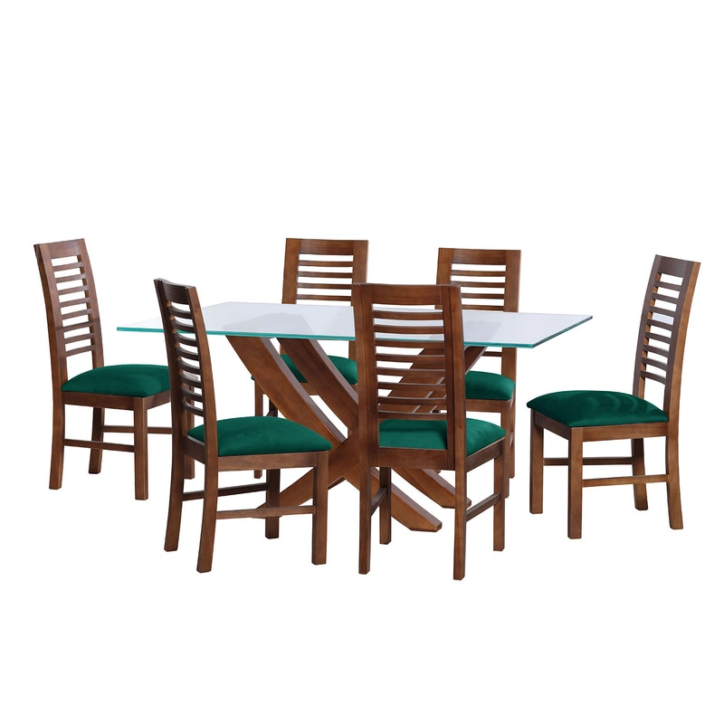 JUEGO DE COMEDOR ALICANTE 6 SILLAS SALAMANCA TELA VELVET VERDE - 1