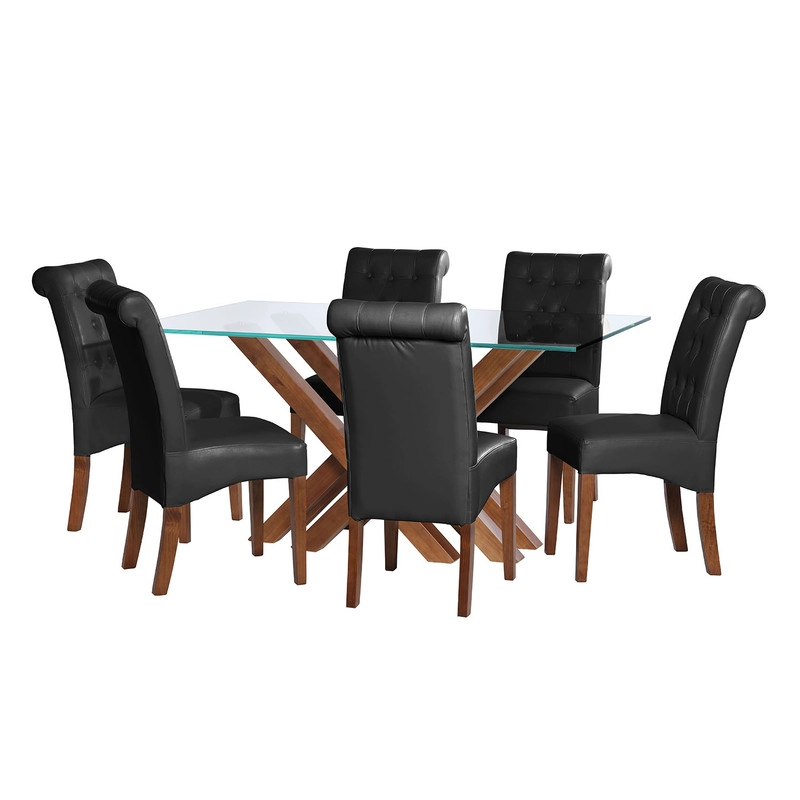 JUEGO DE COMEDOR MERIDA 6 SILLAS OVIEDO PU NEGRO - 1