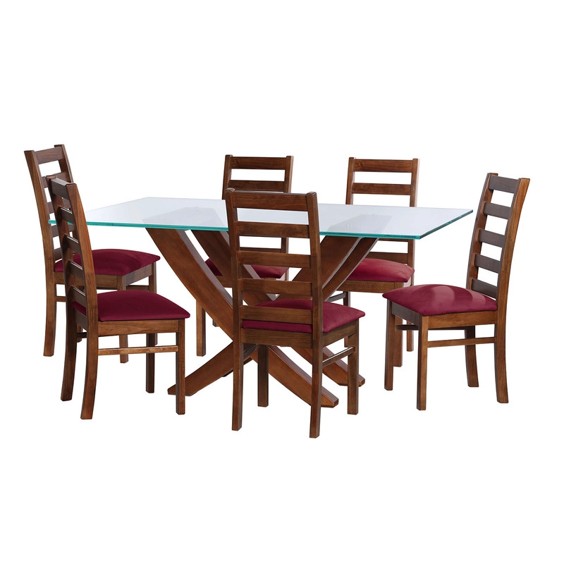 JUEGO DE COMEDOR ALICANTE 6 SILLAS BURGOS TELA VELVET BURDEO - 1