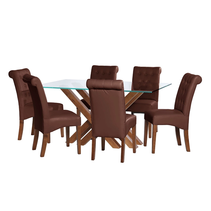 JUEGO DE COMEDOR MERIDA 6 SILLAS OVIEDO PU CHOCOLATE - 1