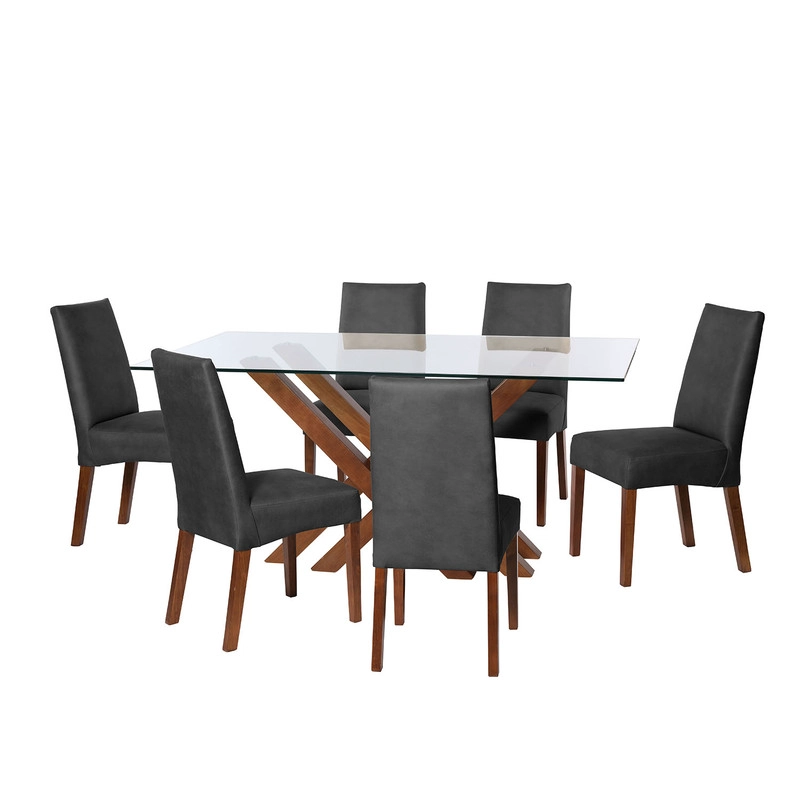 JUEGO DE COMEDOR MERIDA 6 SILLAS CADIZ CUERO KENTUCKY NEGRO - 1