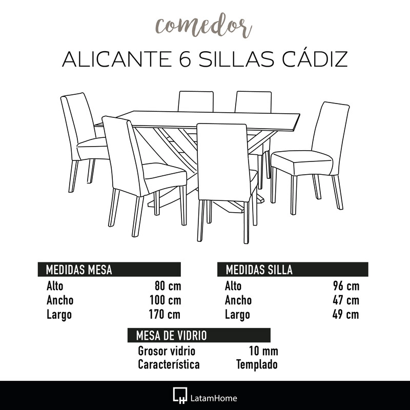 JUEGO DE COMEDOR ALICANTE 6 SILLAS CADIZ TELA VELVET AZUL PETROLEO - 6