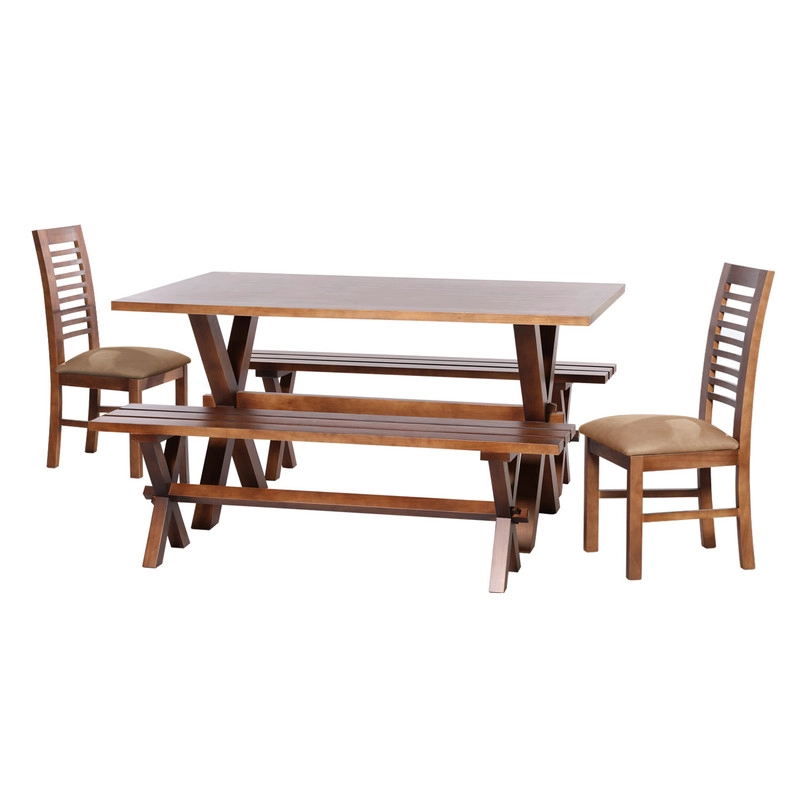 JUEGO DE COMEDOR SEVILLA 2 SILLAS SALAMANCA + 2 BANCAS CUERO KENTUCKY BEIGE - 1