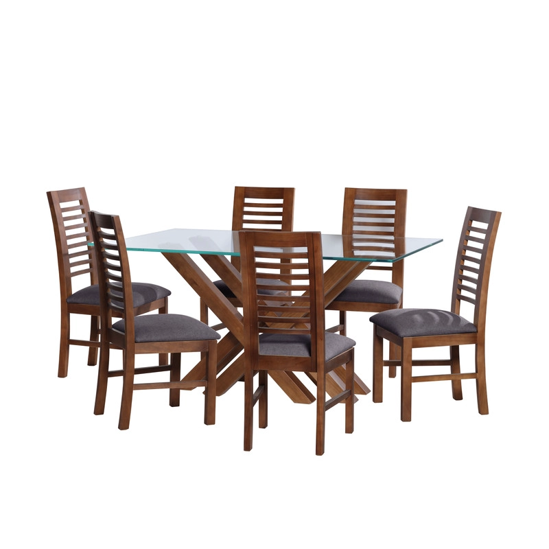 JUEGO DE COMEDOR MERIDA 6 SILLAS SALAMANCA LINO GRIS OSCURO - 1