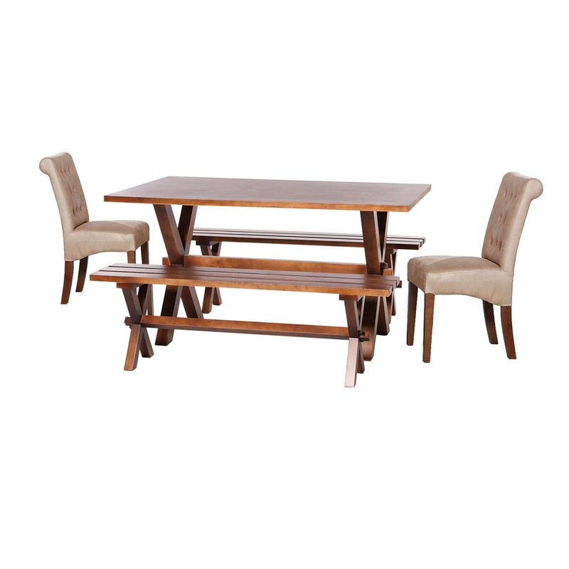 JUEGO DE COMEDOR SEVILLA 2 SILLAS OVIEDO + 2 BANCAS CUERO KENTUCKY BEIGE - 1