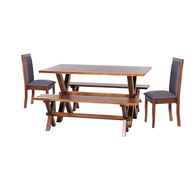 JUEGO DE COMEDOR SEVILLA 2 SILLAS GIRONA + 2 BANCAS TELA LINO GRIS OSCURO - 1