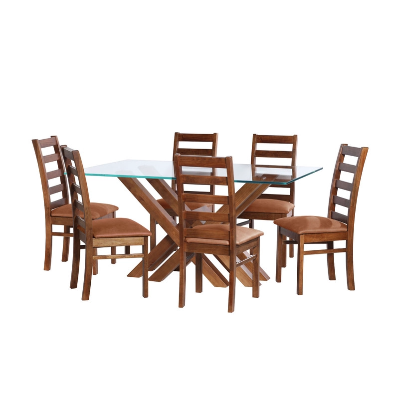 JUEGO DE COMEDOR MERIDA 6 SILLAS BURGOS CUERO KENTUCKY TABACO - 1