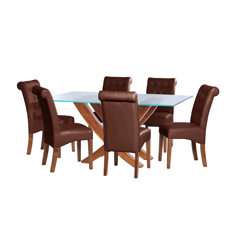 JUEGO DE COMEDOR ALICANTE 6 SILLAS OVIEDO PU CHOCOLATE - 1