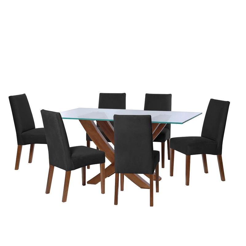 JUEGO DE COMEDOR ALICANTE 6 SILLAS CADIZ TELA VELVET NEGRO - 1