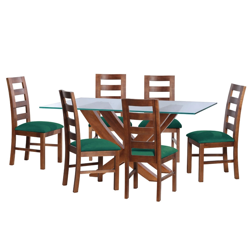 JUEGO DE COMEDOR ALICANTE 6 SILLAS GRANADA  TELA VELVET VERDE - 1