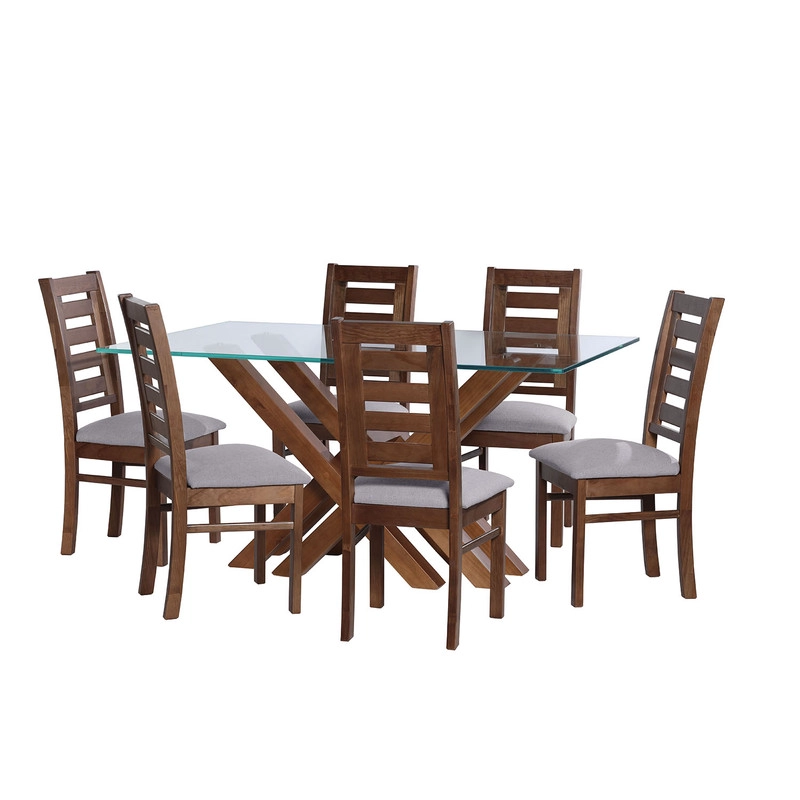 JUEGO DE COMEDOR MERIDA 6 SILLAS MURCIA LINO GRIS CLARO - 1