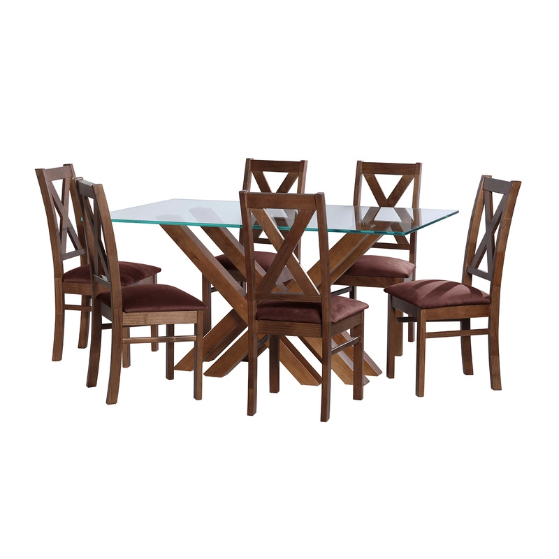 JUEGO DE COMEDOR MERIDA 6 SILLAS SEGOVIA TELA VELVET CHOCOLATE - 1