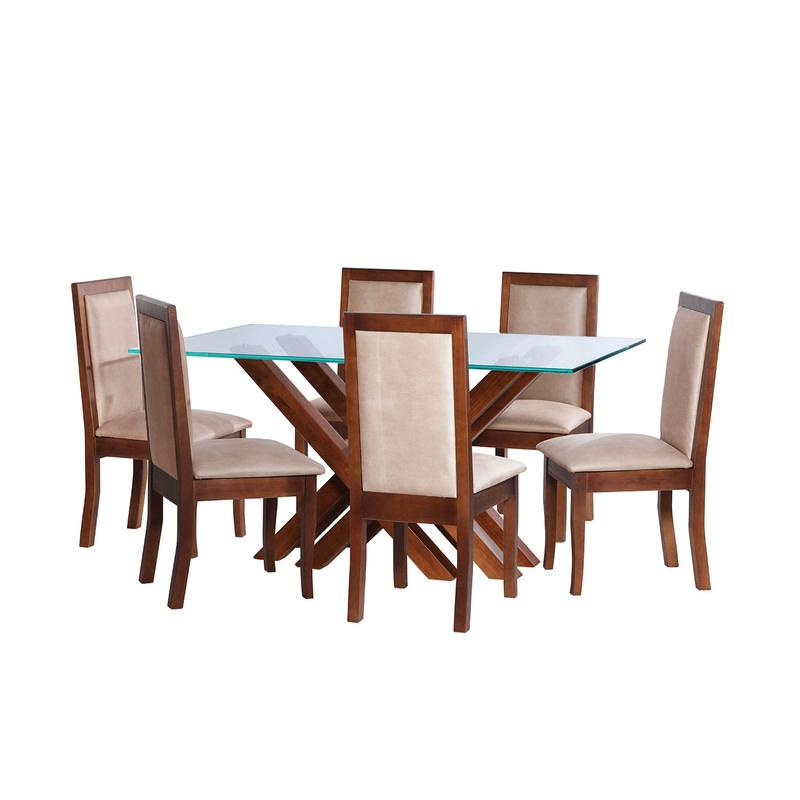 JUEGO DE COMEDOR MERIDA 6 SILLAS GIRONA CUERO KENTUCKY  BEIGE - 1