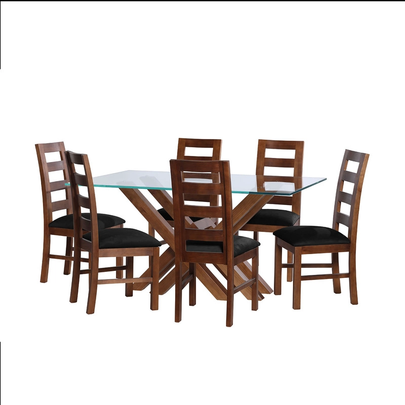 JUEGO DE COMEDOR MERIDA 6 SILLAS GRANADA  TELA VELVET NEGRO - 1