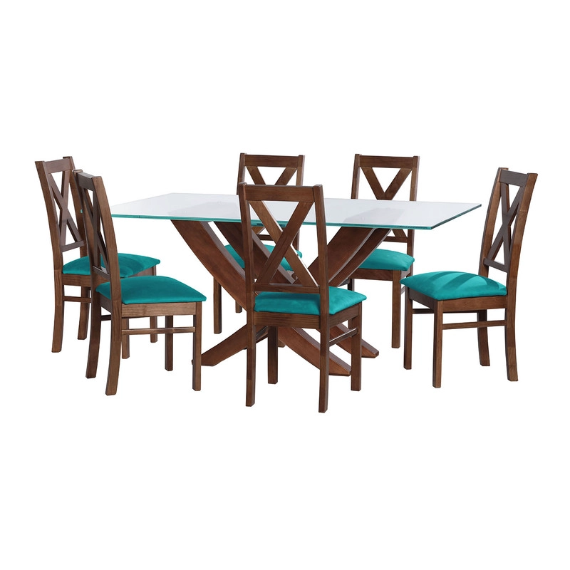 JUEGO DE COMEDOR ALICANTE 6 SILLAS SEGOVIA TELA VELVET TURQUESA - 1