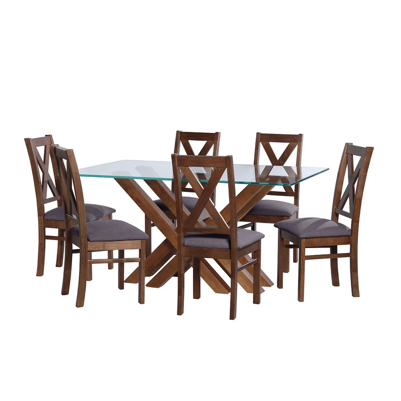 JUEGO DE COMEDOR MERIDA 6 SILLAS SEGOVIA LINO GRIS OSCURO - 1