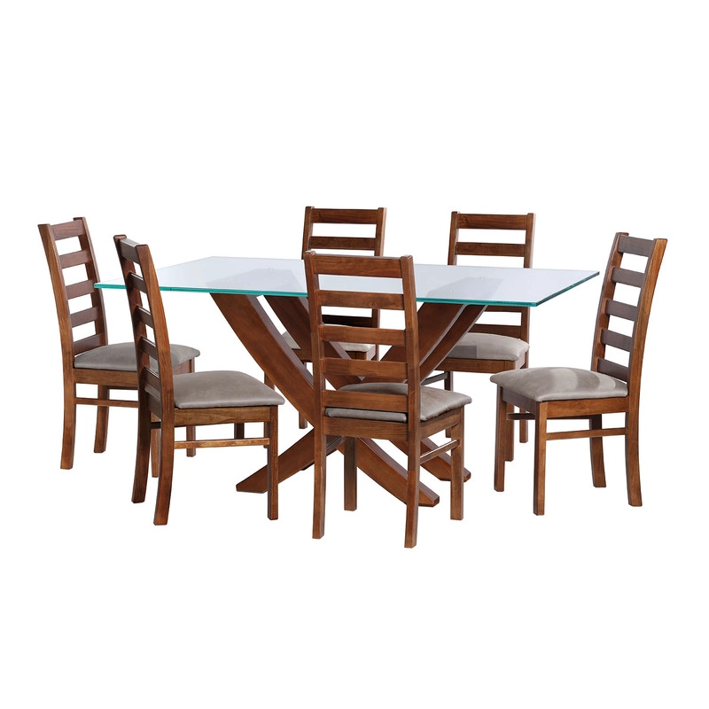 JUEGO DE COMEDOR ALICANTE 6 SILLAS BURGOS CUERO KENTUCKY GRIS - 1