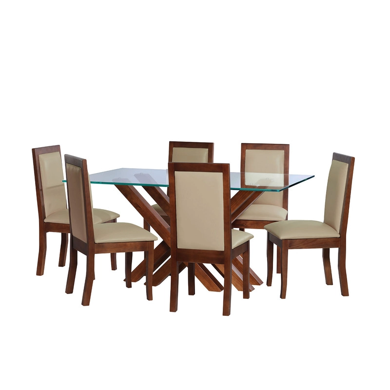JUEGO DE COMEDOR MERIDA 6 SILLAS GIRONA PU BEIGE - 1