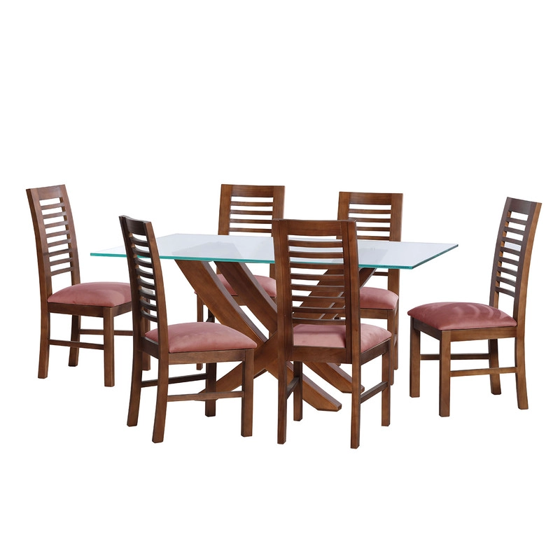 JUEGO DE COMEDOR ALICANTE 6 SILLAS SALAMANCA TELA VELVET PALO ROSA - 1