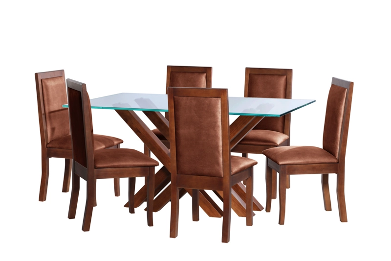 JUEGO DE COMEDOR MERIDA 6 SILLAS GIRONA CUERO KENTUCKY TABACO - 1