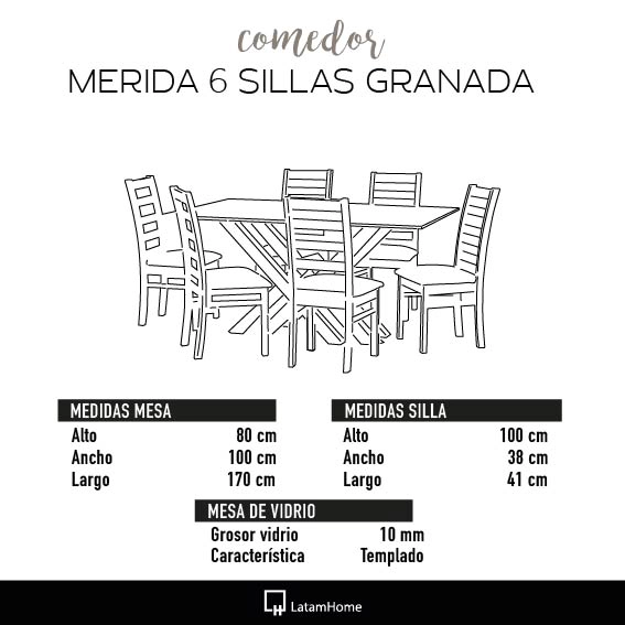 JUEGO DE COMEDOR MERIDA 6 SILLAS GRANADA CUERO KENTUCKY TABACO - 6
