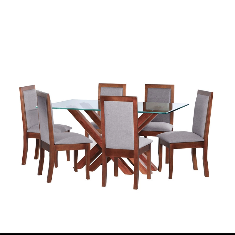 JUEGO DE COMEDOR MERIDA 6 SILLAS GIRONA LINO GRIS CLARO - 1